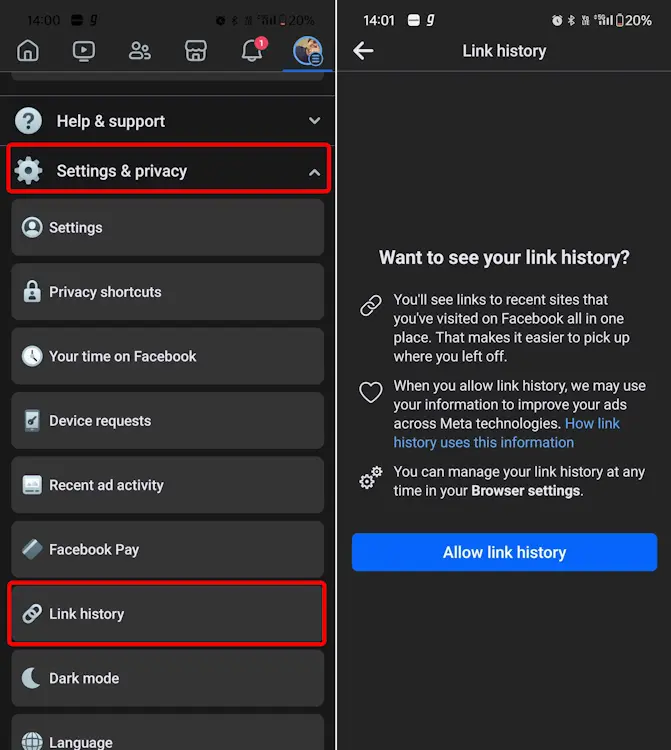 How to Turn Off Facebook Link History